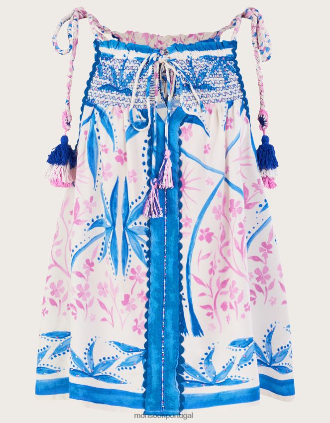 roupas Top cami com contas e estampa palma em Lenzing ecovero Monsoon mulheres azul RPLH8F107