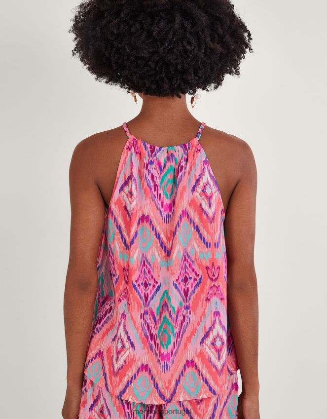 roupas Top cami com fita estampada ikat em lenzing ecovero Monsoon mulheres laranja (coral) RPLH8F732