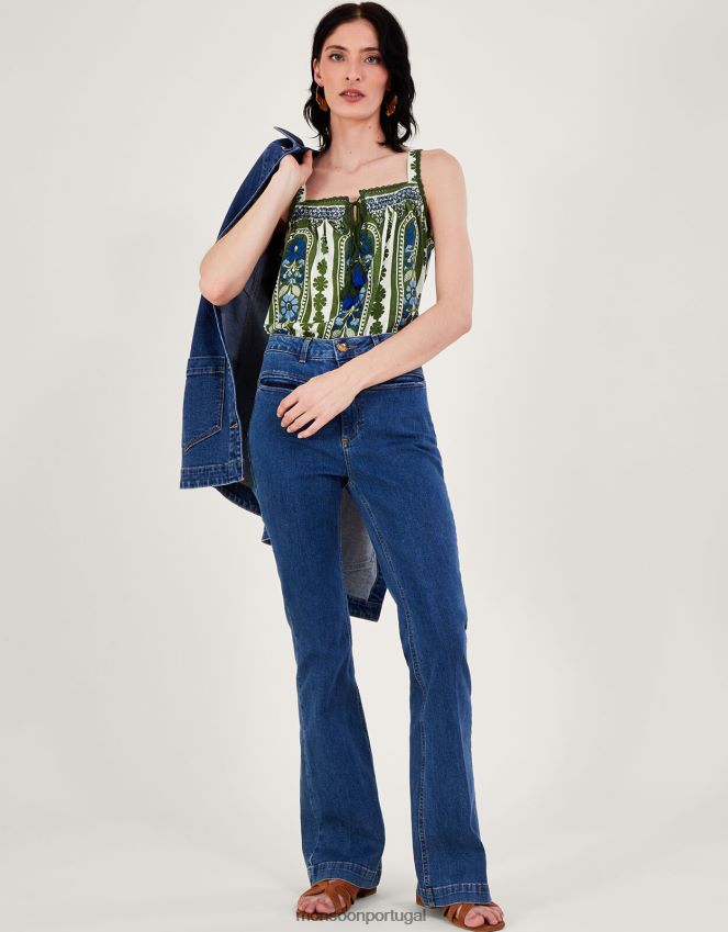 roupas blusa cami com acabamento em renda e estampa tradicional Monsoon mulheres verde (cáqui) RPLH8F305