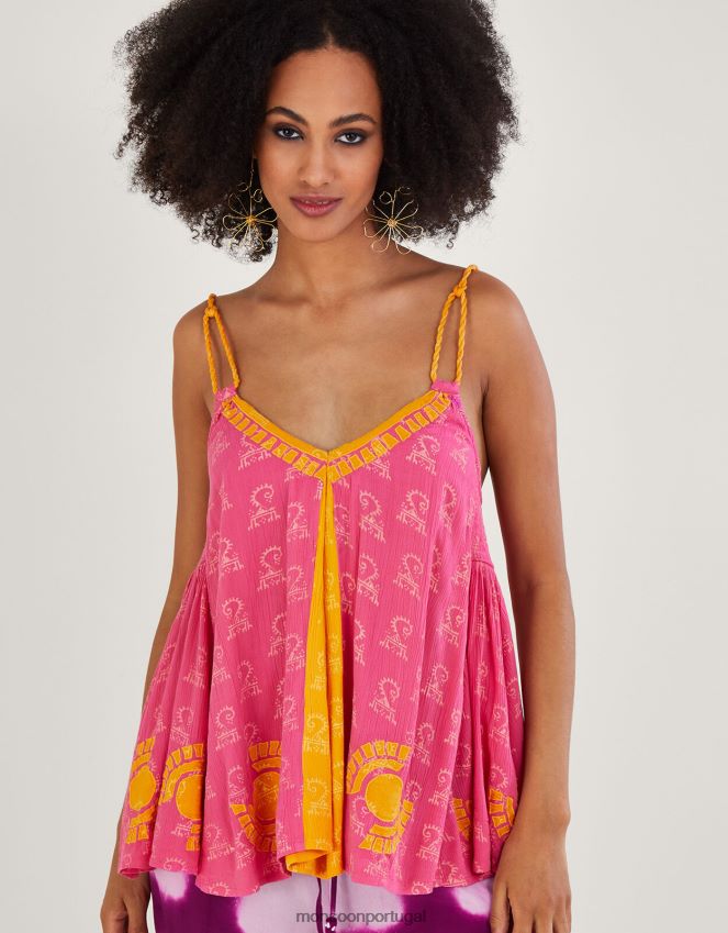 roupas blusa cami com alça de tecido estampada em lenzing ecovero Monsoon mulheres rosa RPLH8F123