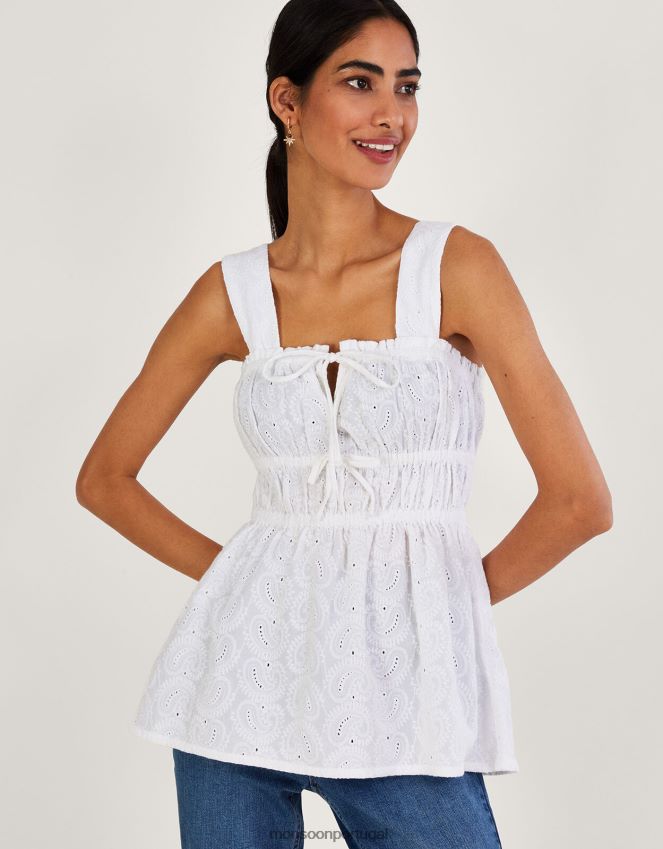 roupas blusa cami com alça larga bordada Monsoon mulheres branco RPLH8F482