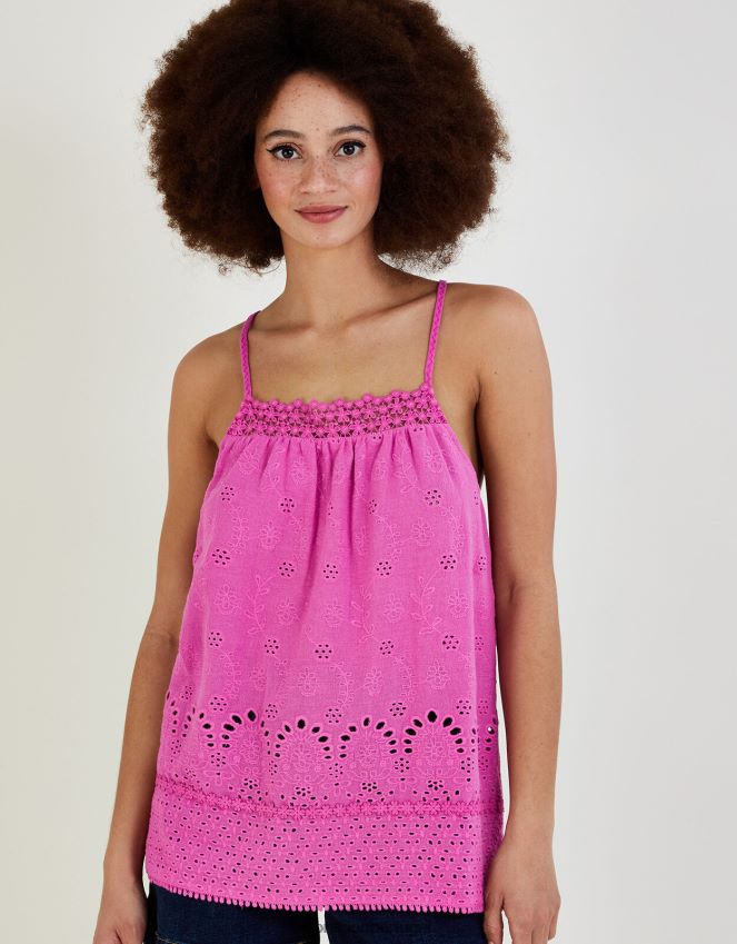 roupas blusa cami com detalhes bordados em algodão sustentável Monsoon mulheres rosa RPLH8F742