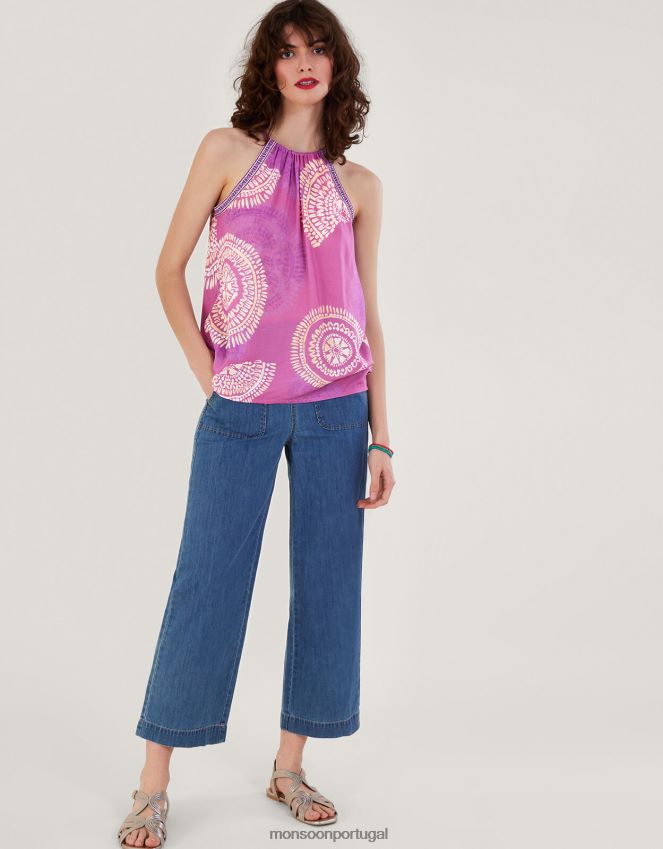 roupas blusa cami com estampa de alça de gravata em lenzing ecovero Monsoon mulheres roxo (lilás) RPLH8F198