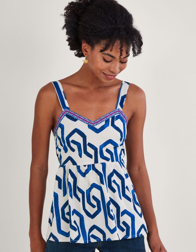roupas blusa cami com estampa geométrica amarrada nas costas Monsoon mulheres azul (cobalto) RPLH8F946