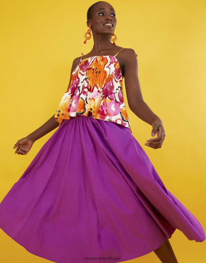 roupas blusa cami com estampa plissada chantal Monsoon mulheres laranja RPLH8F758