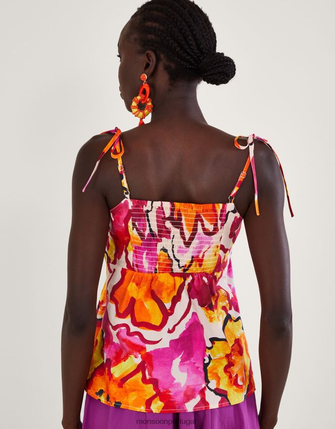 roupas blusa cami com estampa plissada chantal Monsoon mulheres laranja RPLH8F758