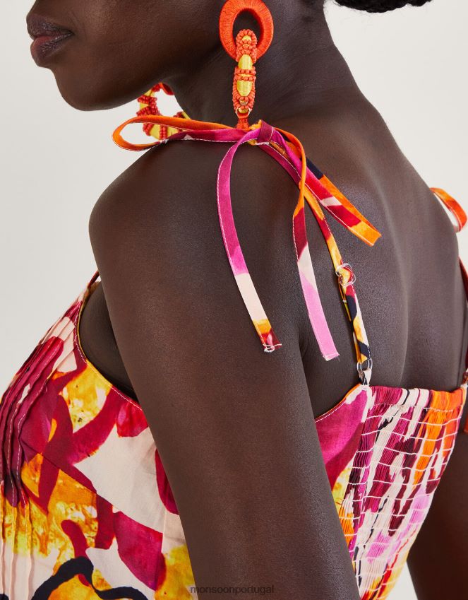 roupas blusa cami com estampa plissada chantal Monsoon mulheres laranja RPLH8F758