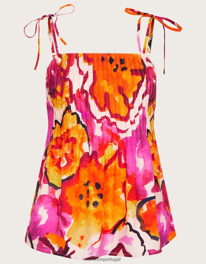 roupas blusa cami com estampa plissada chantal Monsoon mulheres laranja RPLH8F758