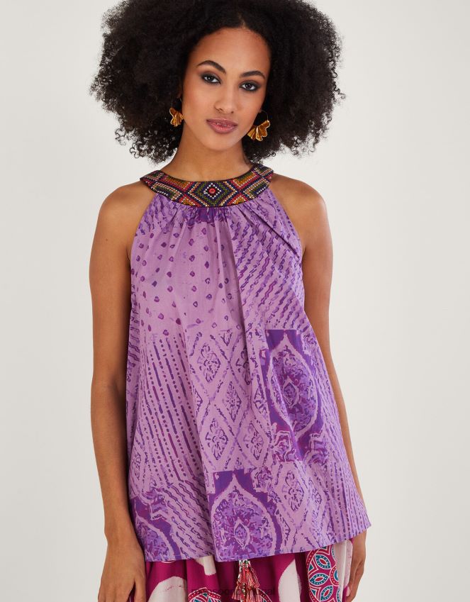 roupas blusa cami frente única bordada rabari Monsoon mulheres roxo (lilás) RPLH8F323