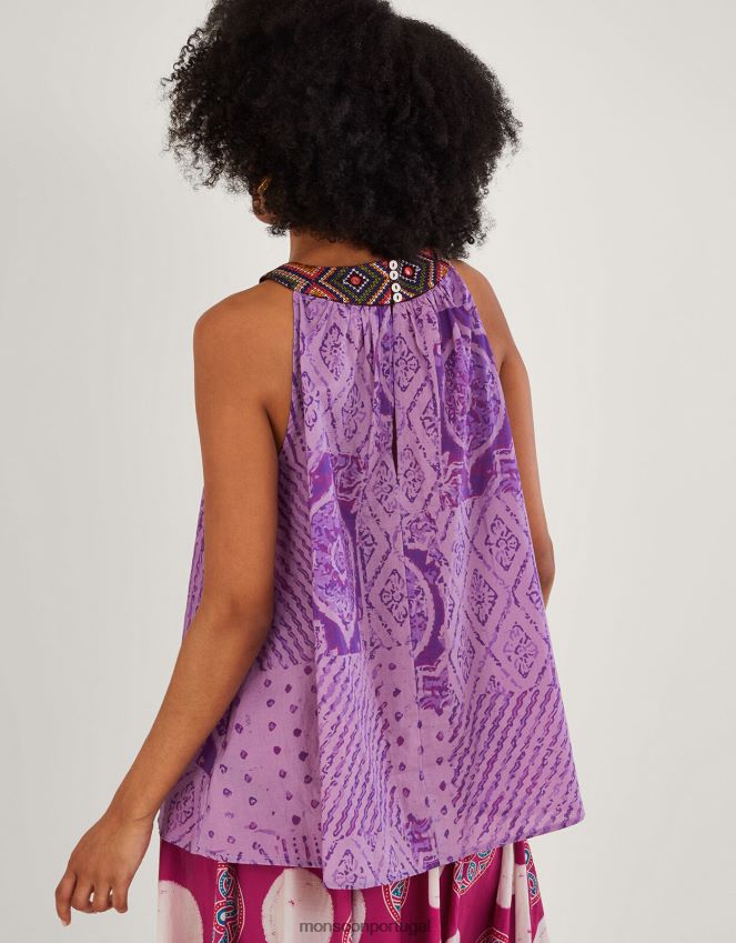 roupas blusa cami frente única bordada rabari Monsoon mulheres roxo (lilás) RPLH8F323