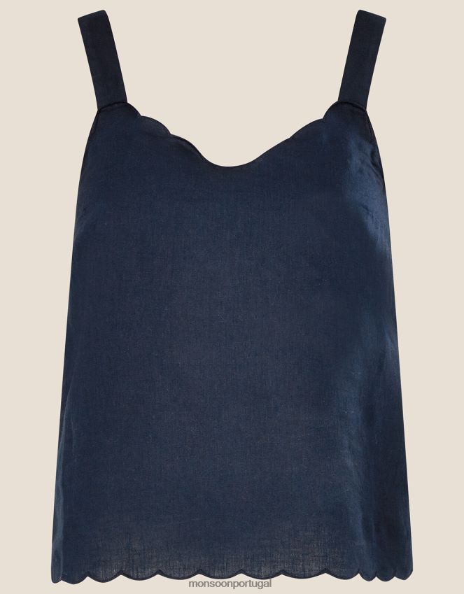 roupas blusa cami lisa vieira em mistura de linho Monsoon mulheres azul-marinho) RPLH8F1006