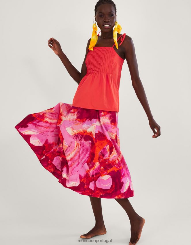 roupas blusa cami plissada fênix Monsoon mulheres laranja RPLH8F206