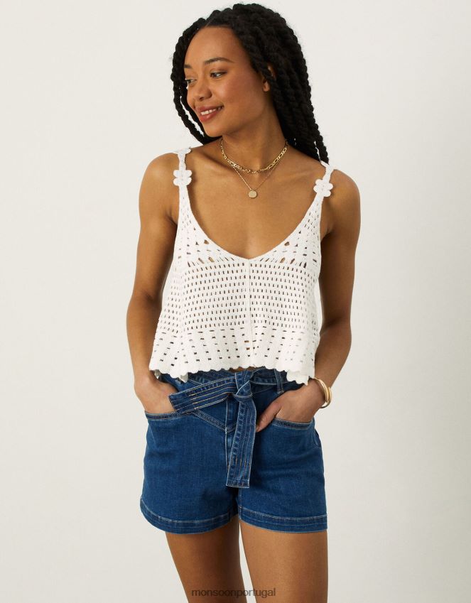 roupas blusa de crochê Monsoon mulheres branco RPLH8F608