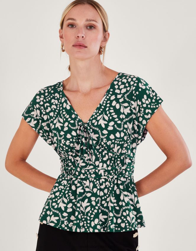 roupas blusa de jersey com estampa e flare Monsoon mulheres verde (verde escuro) RPLH8F250