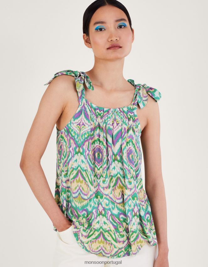 roupas cami com alça de gravata com estampa geométrica Monsoon mulheres branco RPLH8F145