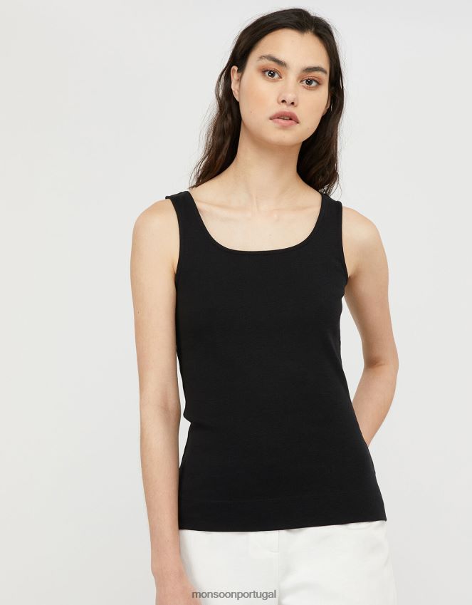 roupas colete de jérsei com gola quadrada Bridey Monsoon mulheres preto RPLH8F1163