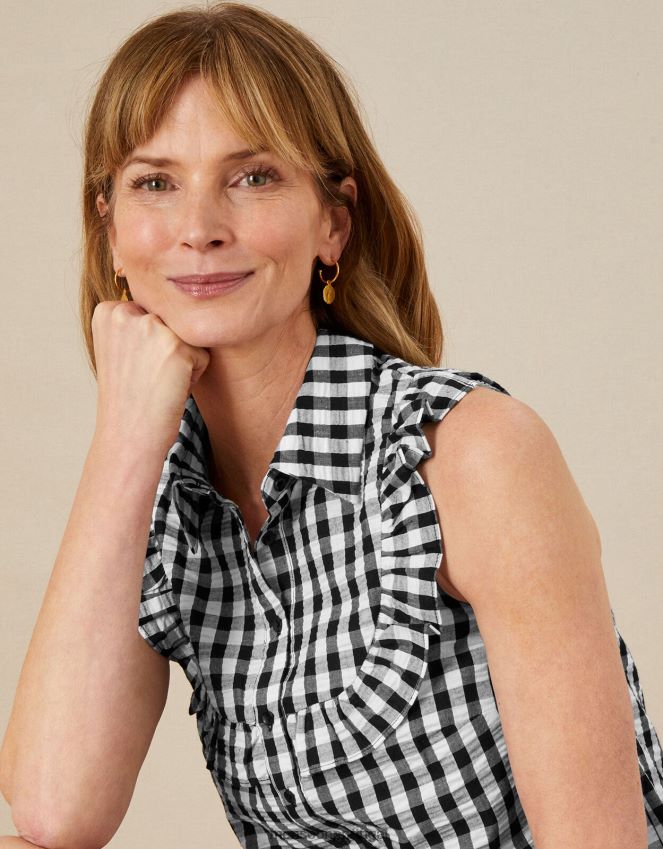 roupas top babador sem mangas xadrez Monsoon mulheres preto RPLH8F828