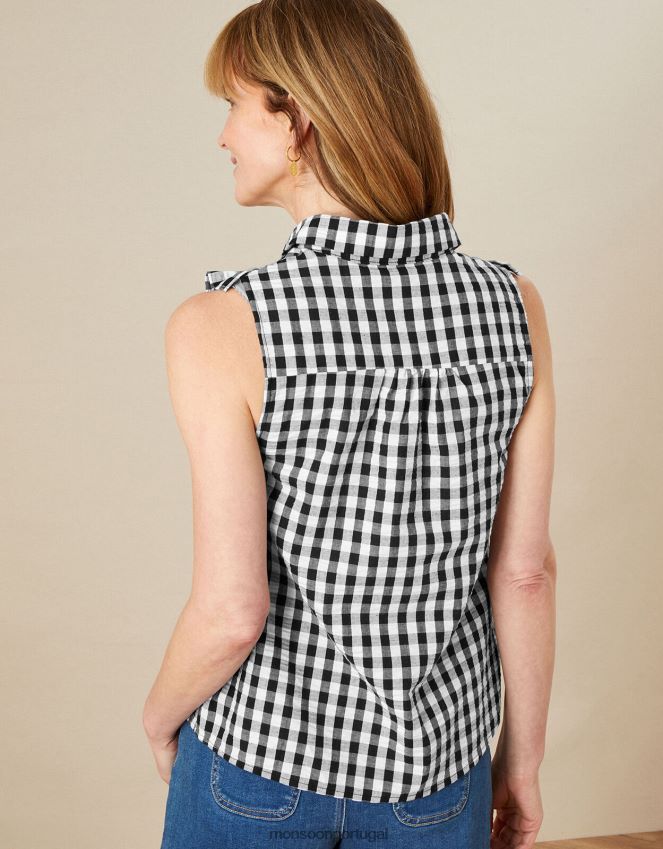 roupas top babador sem mangas xadrez Monsoon mulheres preto RPLH8F828