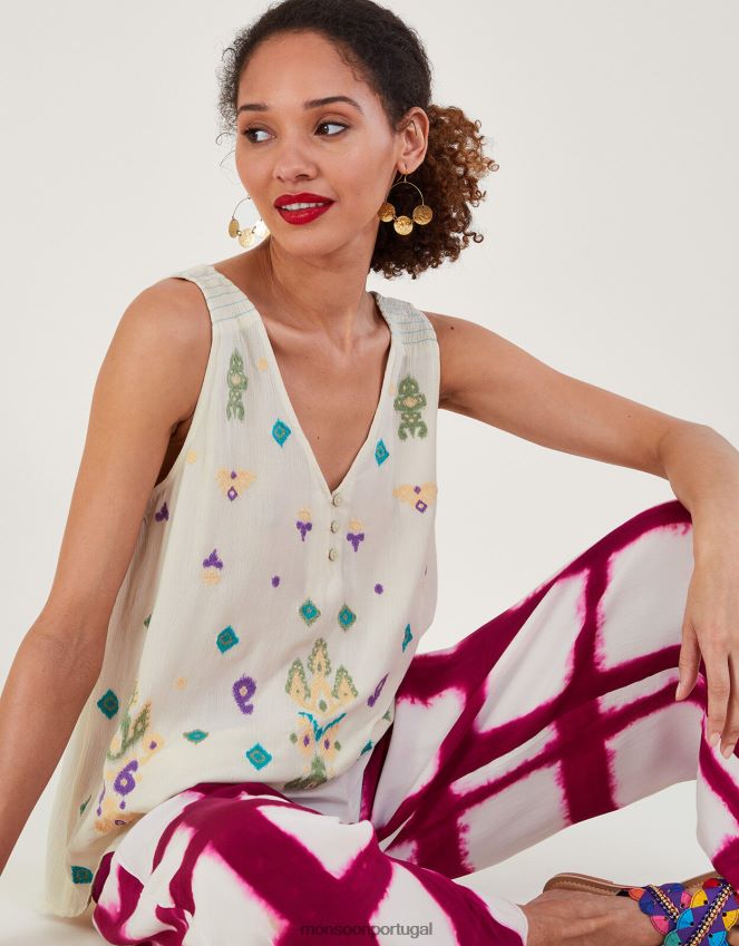 roupas top bordado sem mangas Monsoon mulheres branco RPLH8F185