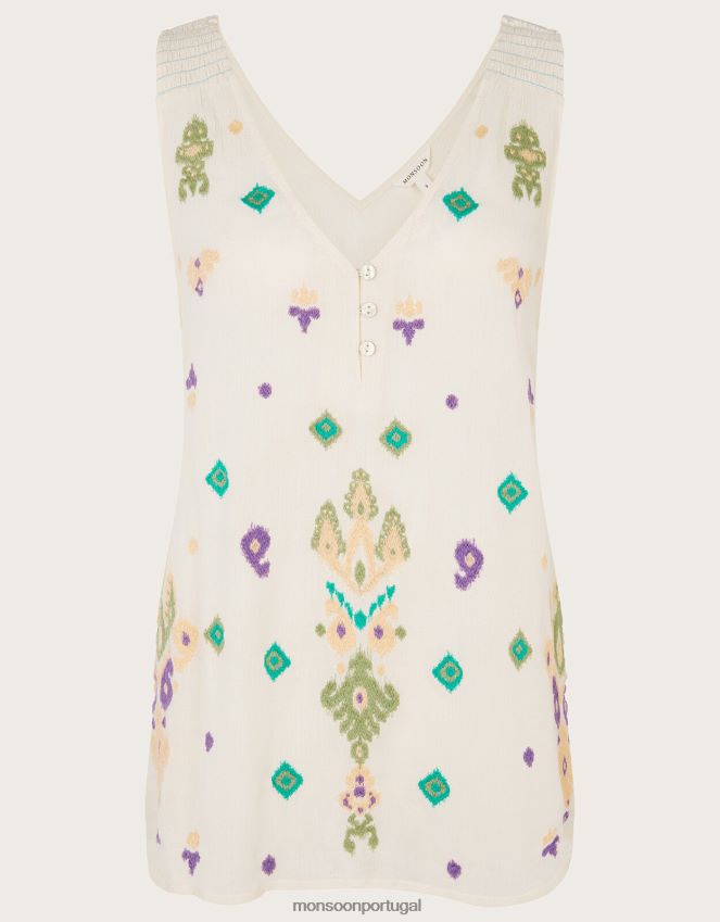 roupas top bordado sem mangas Monsoon mulheres branco RPLH8F185