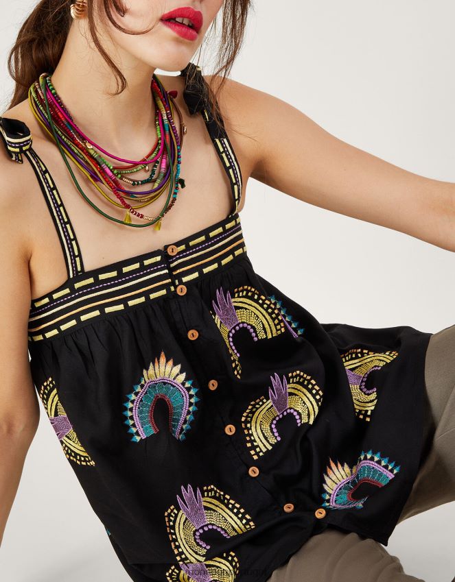 roupas top bordado sem mangas Monsoon mulheres preto RPLH8F634