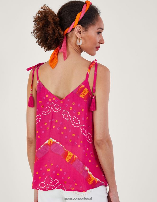 roupas top cami bandhani corante Monsoon mulheres rosa RPLH8F465