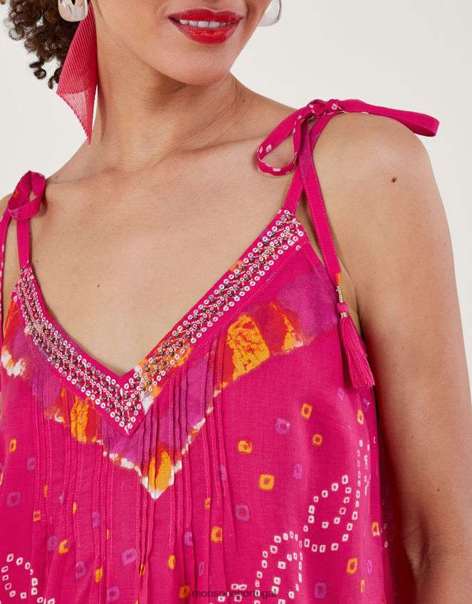 roupas top cami bandhani corante Monsoon mulheres rosa RPLH8F465