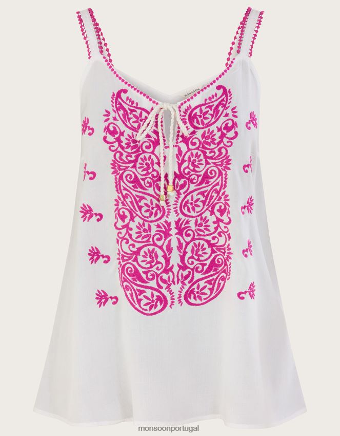 roupas top cami bordado Monsoon mulheres rosa RPLH8F146