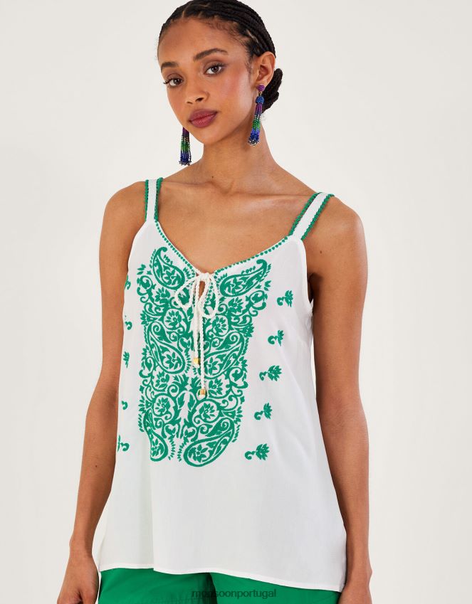 roupas top cami bordado Monsoon mulheres verde RPLH8F65