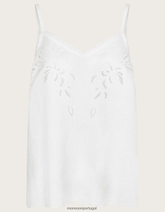 roupas top cami bordado cutwork em mistura de linho Monsoon mulheres marfim RPLH8F963