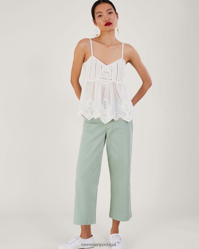 roupas top cami com borda de vieira bordada premium Monsoon mulheres branco RPLH8F168
