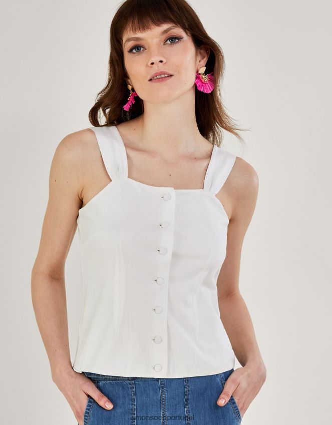 roupas top cami com botões Monsoon mulheres marfim RPLH8F300