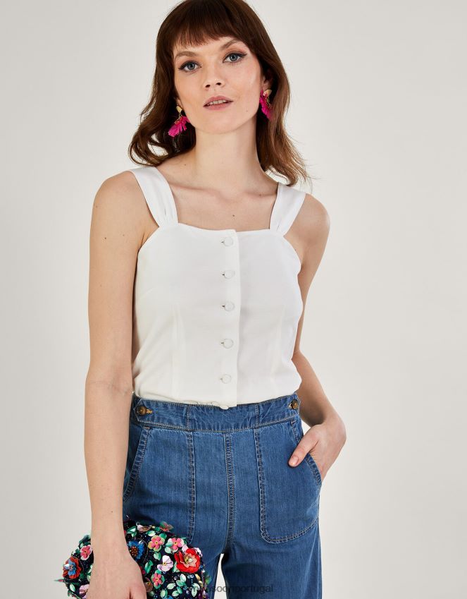 roupas top cami com botões Monsoon mulheres marfim RPLH8F300