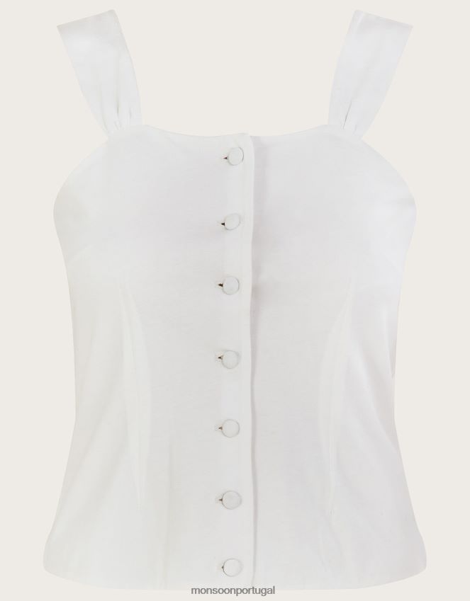 roupas top cami com botões Monsoon mulheres marfim RPLH8F300