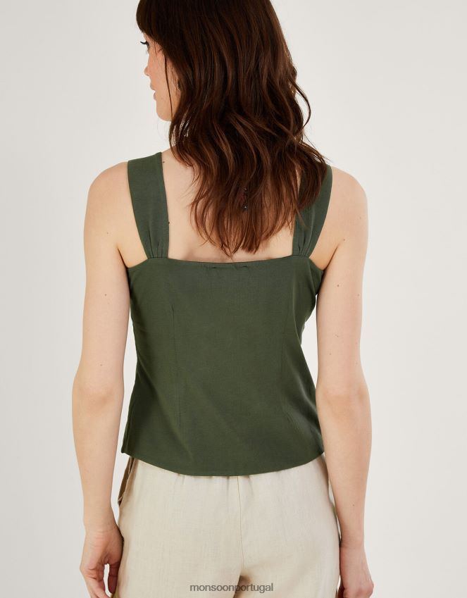 roupas top cami com botões Monsoon mulheres verde (cáqui) RPLH8F149