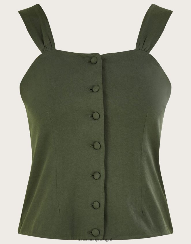 roupas top cami com botões Monsoon mulheres verde (cáqui) RPLH8F149