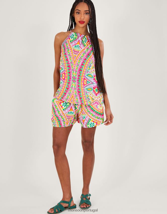 roupas top cami com estampa de mosaico Monsoon mulheres rosa RPLH8F403