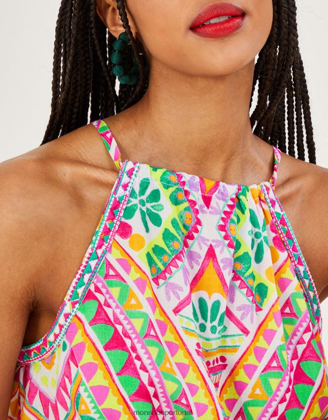 roupas top cami com estampa de mosaico Monsoon mulheres rosa RPLH8F403