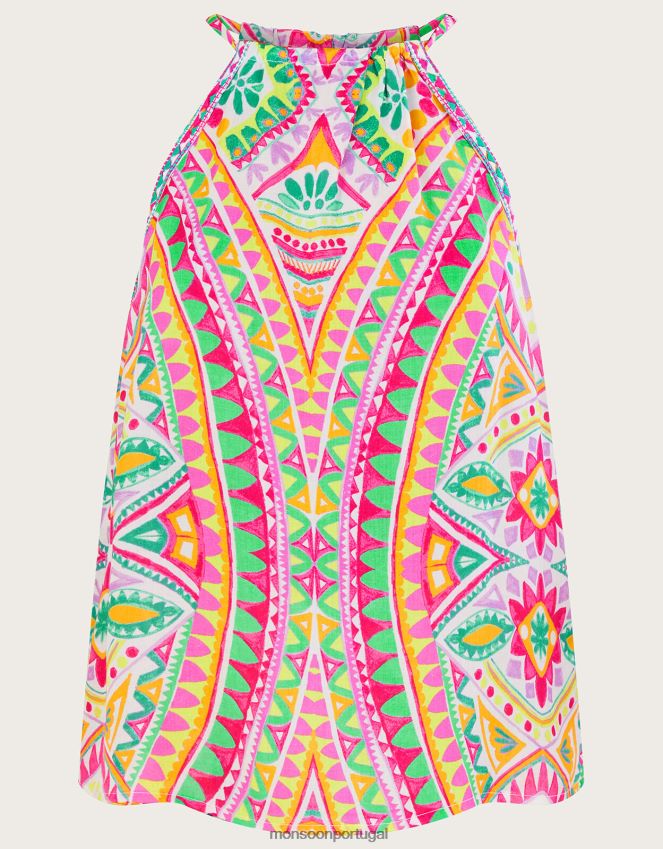 roupas top cami com estampa de mosaico Monsoon mulheres rosa RPLH8F403