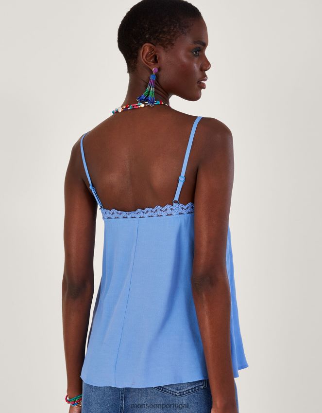 roupas top cami leila em renda com botões Monsoon mulheres azul RPLH8F486