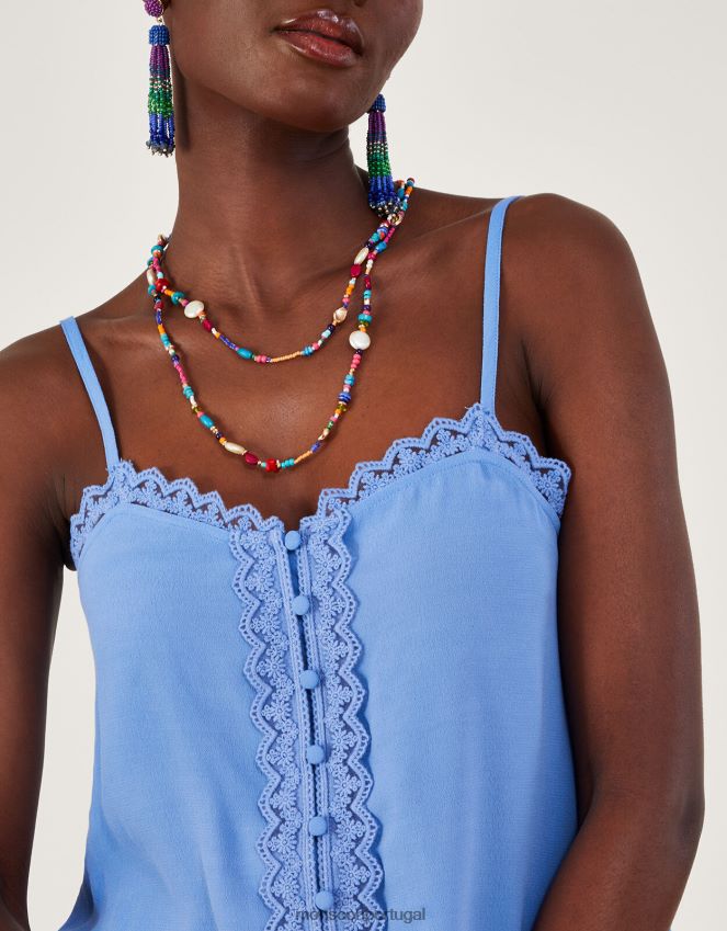 roupas top cami leila em renda com botões Monsoon mulheres azul RPLH8F486
