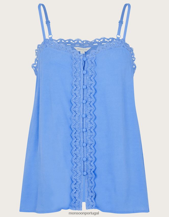 roupas top cami leila em renda com botões Monsoon mulheres azul RPLH8F486