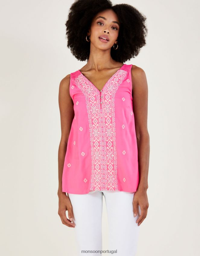 roupas top colete de alça larga bordado Monsoon mulheres rosa RPLH8F1082