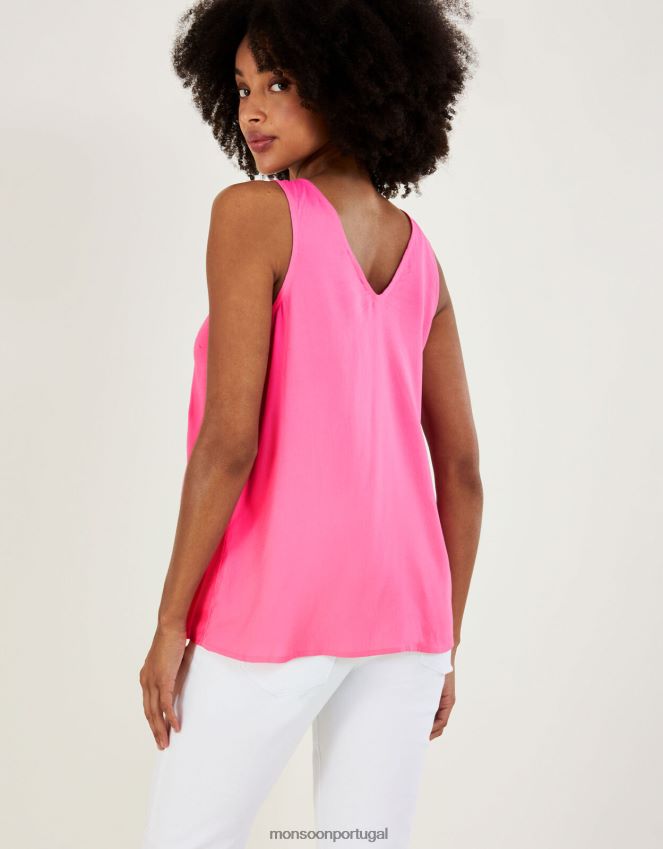 roupas top colete de alça larga bordado Monsoon mulheres rosa RPLH8F1082