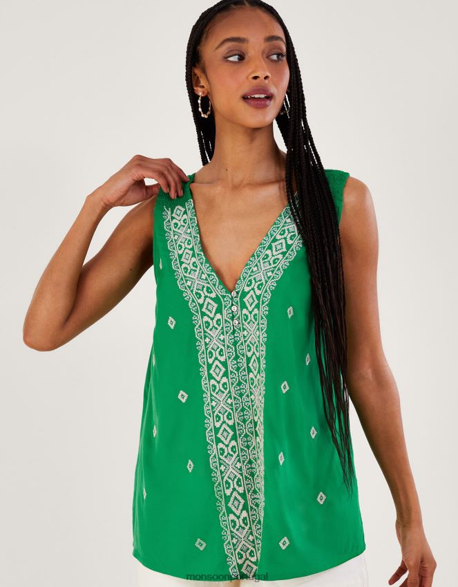 roupas top colete de alça larga bordado Monsoon mulheres verde RPLH8F440