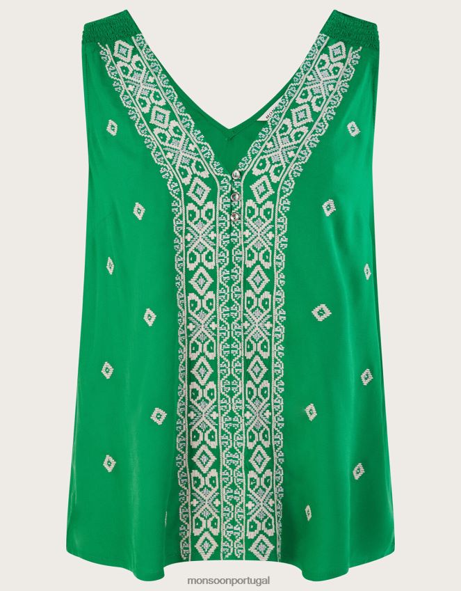 roupas top colete de alça larga bordado Monsoon mulheres verde RPLH8F440