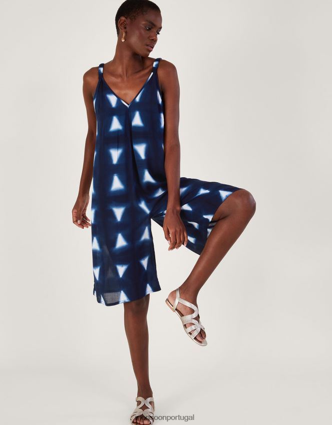 roupas Macacão triangular batik dye em Lenzing Ecovero Monsoon mulheres azul-marinho) RPLH8F493
