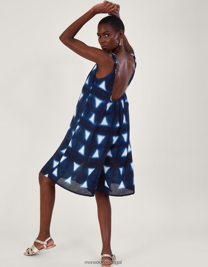 roupas Macacão triangular batik dye em Lenzing Ecovero Monsoon mulheres azul-marinho) RPLH8F493