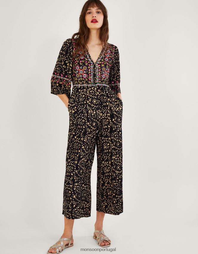 roupas macacão batik bordado em lenzing ecovero Monsoon mulheres preto RPLH8F870