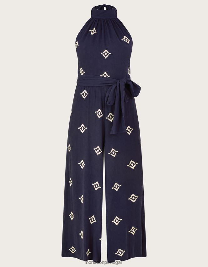 roupas macacão com decote frente única com motivo bordado Monsoon mulheres azul RPLH8F259